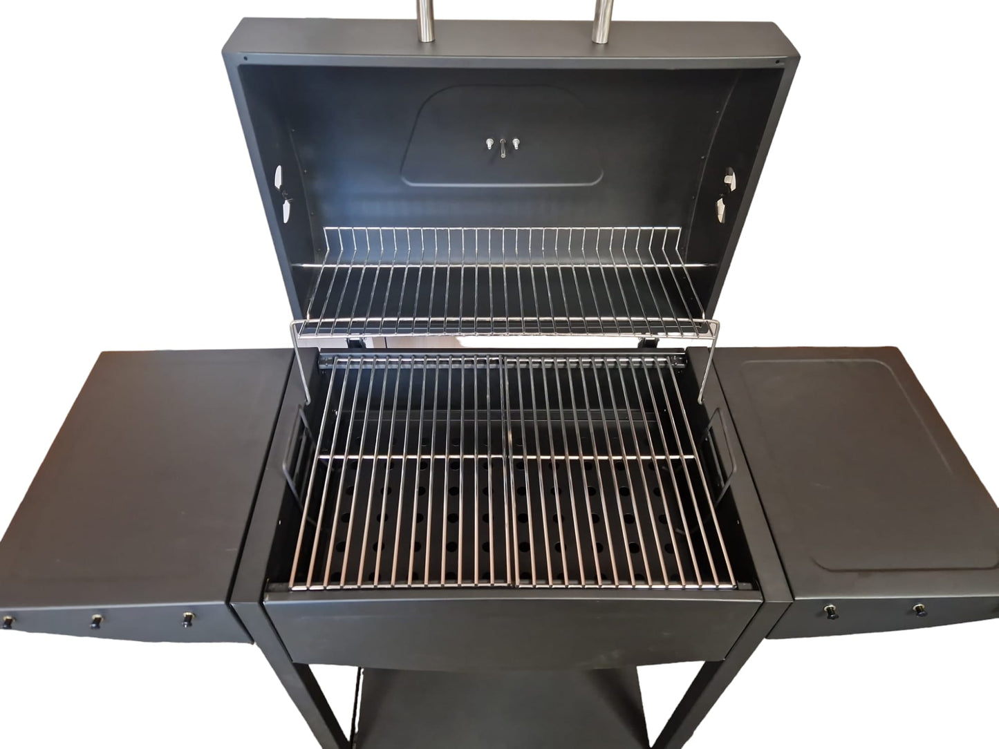 Barbacoa ELECSAN BQ112 de carbón con tapa, parrilla de carbón XXL con ruedas y termómetro y dos estantes, barbacoa grande de carbón para camping y jardín