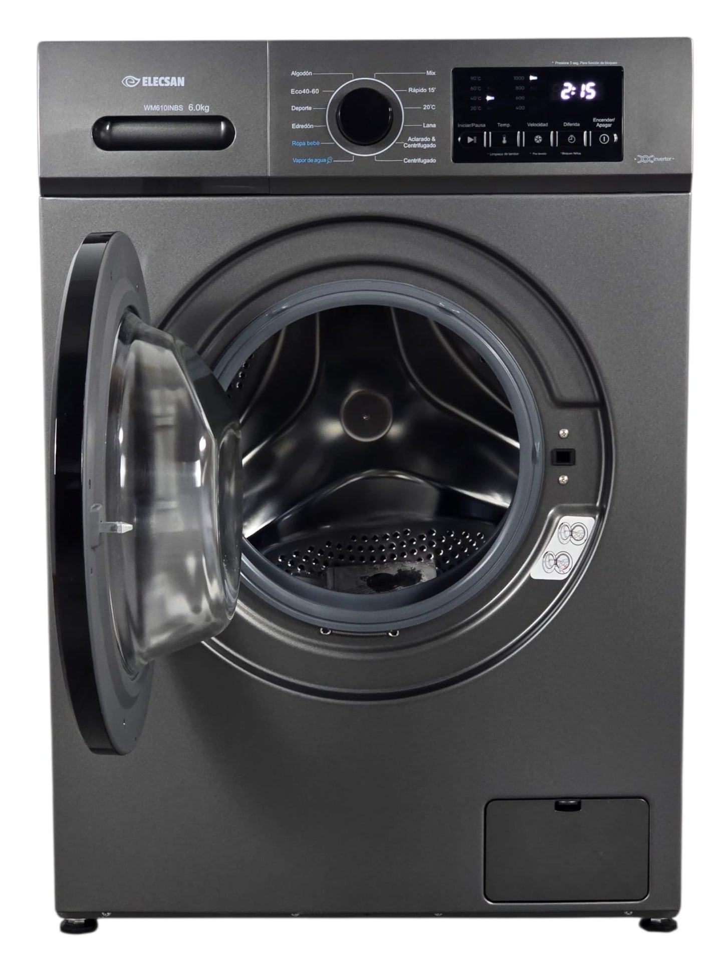 LAVADORA ELECSAN WM610INBS 6KG 1000rpm MOTOR INVERTER COLOR GRIS GRAFITO