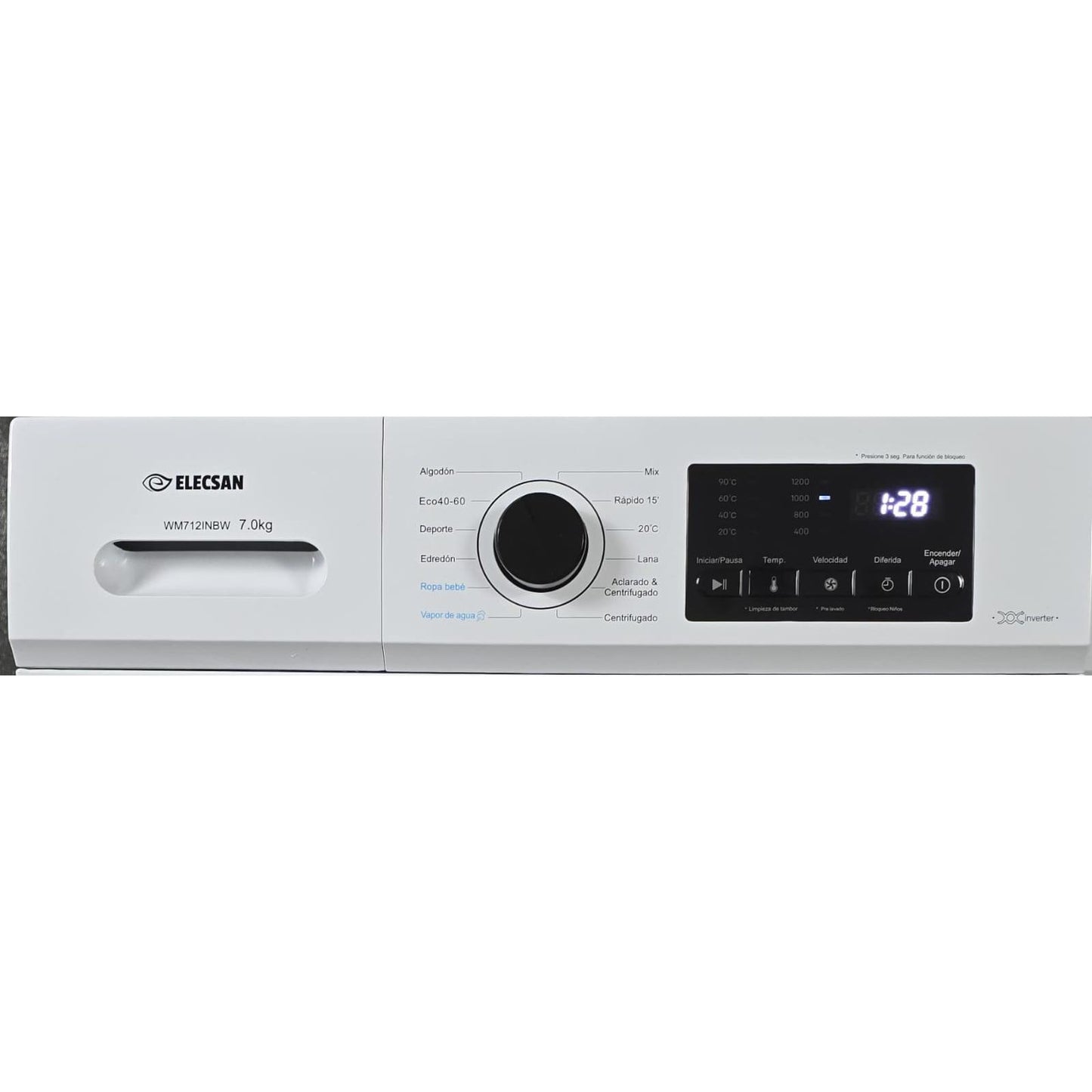 LAVADORA ELECSAN WM712INBW 7KG 1200rpm MOTOR INVERTER COLOR BLANCO