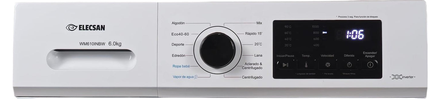 Lavadora Elecsan Wm610Inbw 6Kg 1000Rpm Motor Inverter Color Blanco