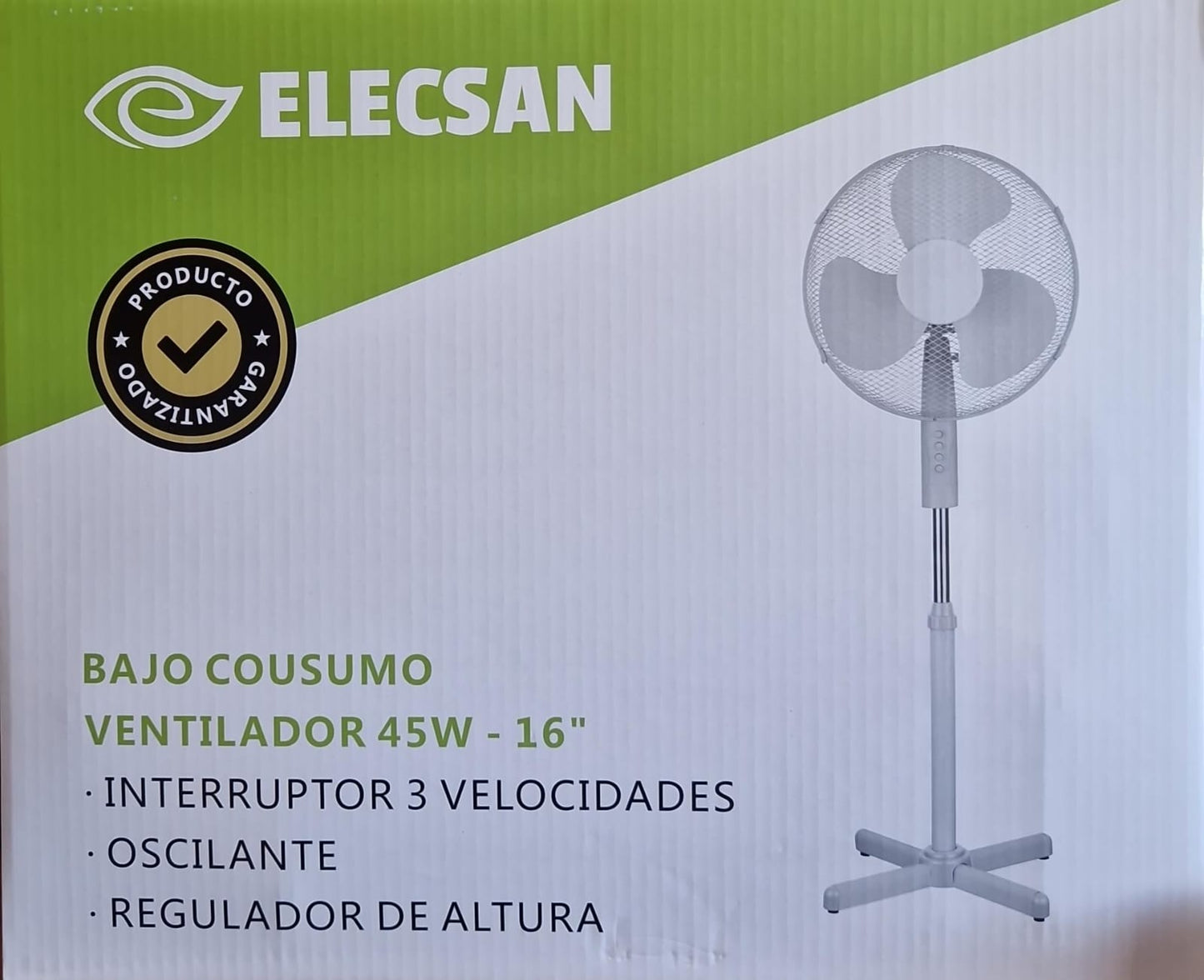 Ventilador De Pie Blanco, ELECSAN 45W Giratorio 16" Pulgadas-40CM Oscilante VE16W - BAJO CONSUMO