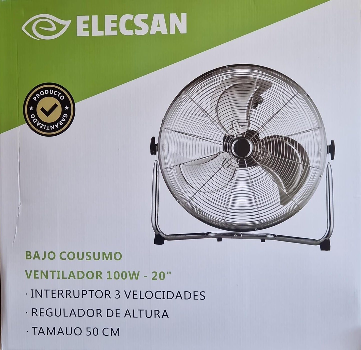 VENTILADOR DE SUELO INDUSTRIAL ELECSAN 20PULGADAS-50cm - 100W POTENCIA- GRAN CAUDAL DE AIRE - BAJO CONSUMO- ACERO INOXIDABLE