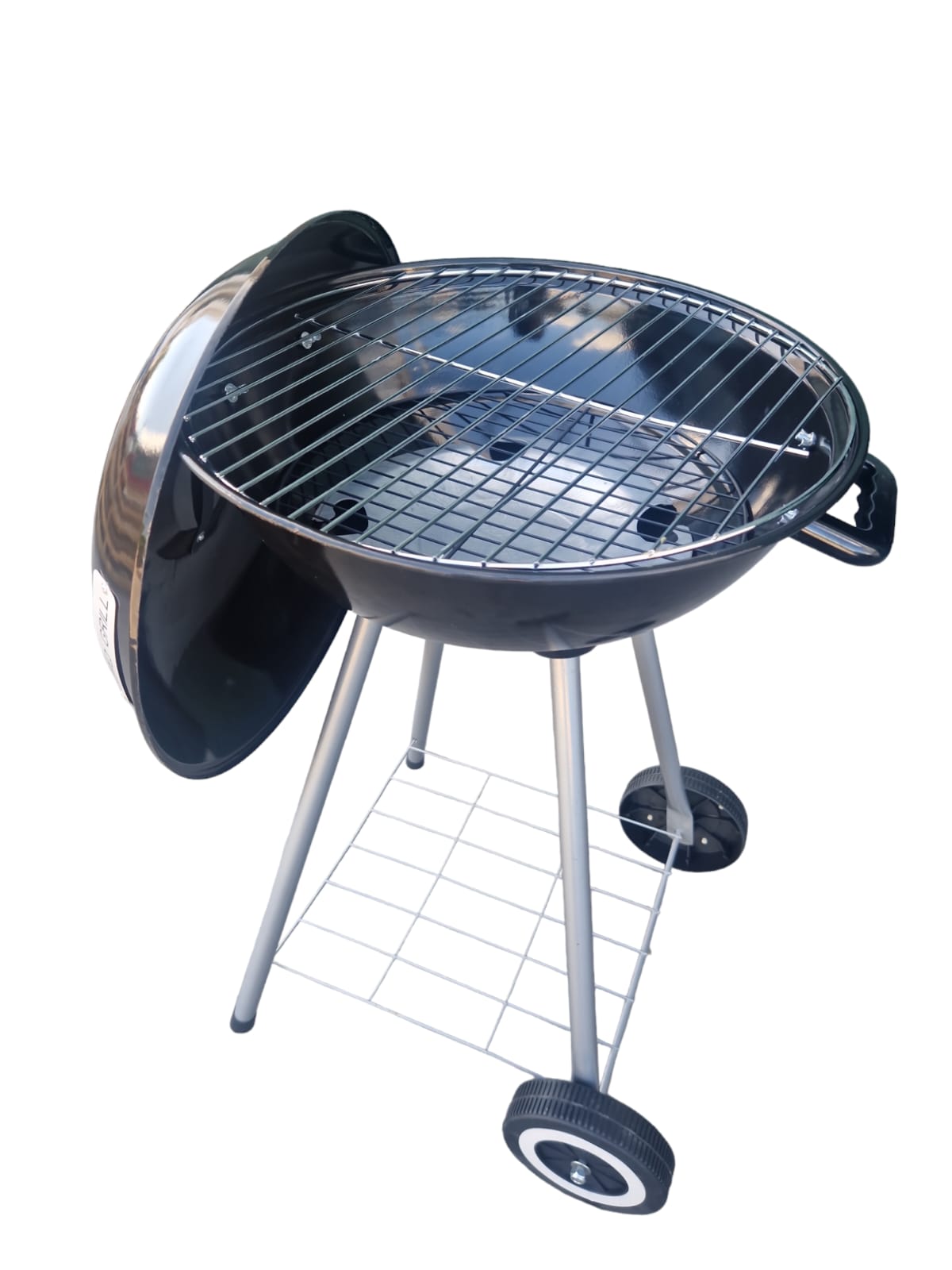 Barbacoa carbón 18,5Pulgadas - 45cm diámetro con ruedas y tapadera, fácil montaje y transporte fácil