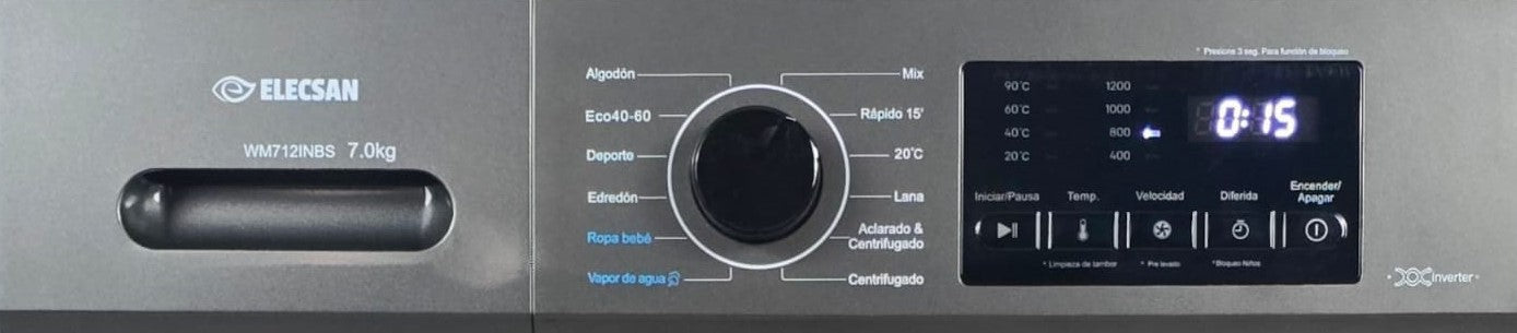LAVADORA ELECSAN WM712INBS 7KG 1200rpm MOTOR INVERTER COLOR GRIS GRAFITO